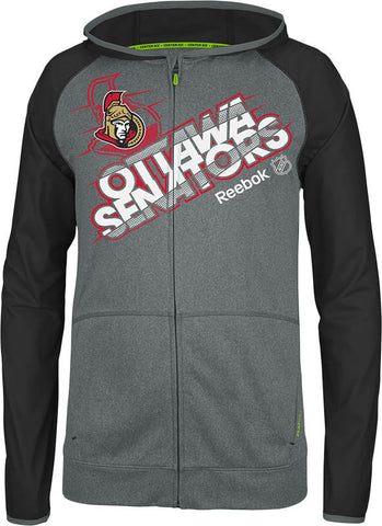 Reebok Ottawa Senators Center Ice Travel and Training Full Zip Performance Hoodie - Ash/Black